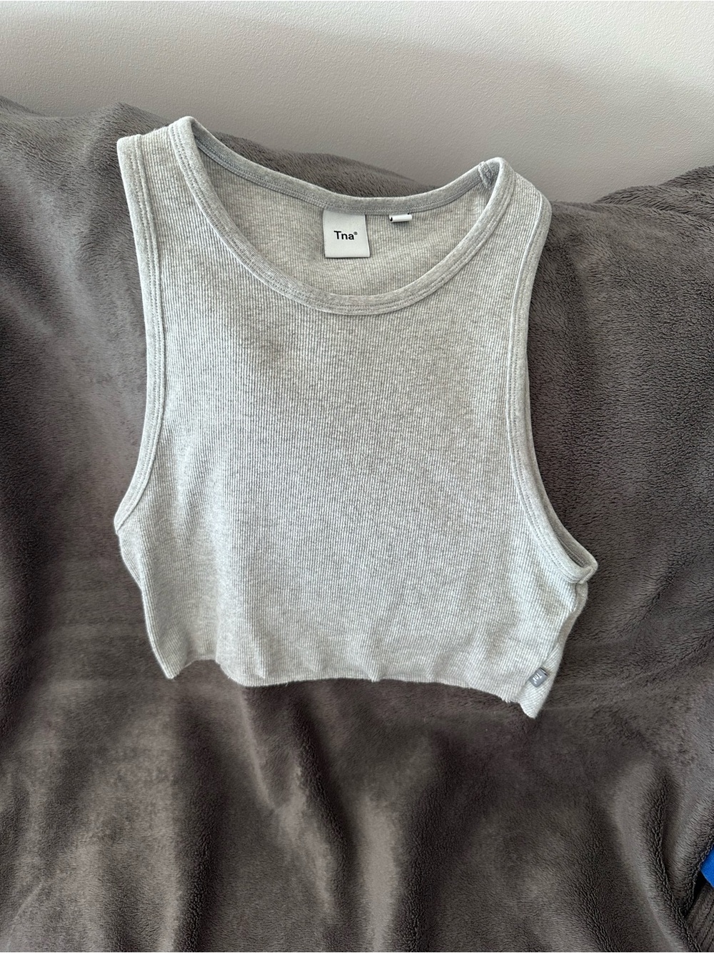 TNA Ribbed Cropped Tank Top - Heather Light Gray